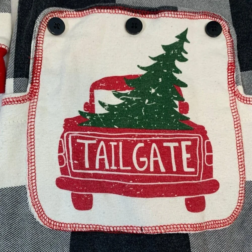 5/$25 Lazy One Kids 4T Buffalo Plaid Tailgate Red Truck Christmas Union Suit Pjs